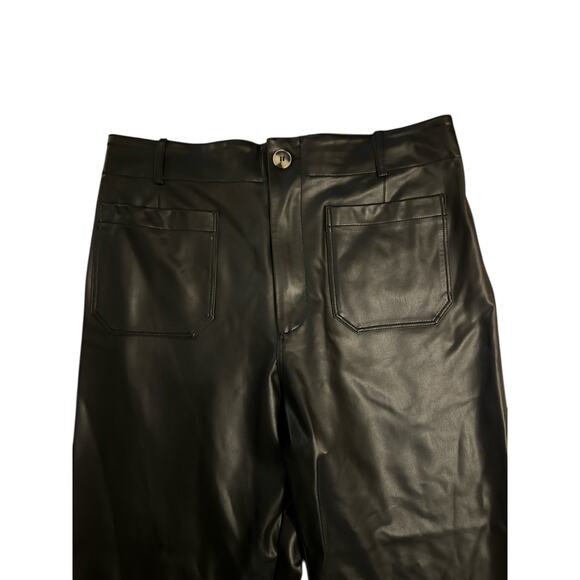 Women 32 Anthropologie Maeve The Colette Black Faux Leather Wide Leg Crop Pants - Picture 2 of 6